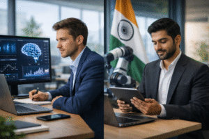US vs India AI adoption in business showing different budget and spending behavior